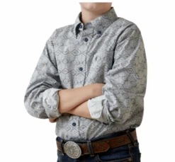 Ariat Ariat Boy's Orville Light Grey Button Up Shirt