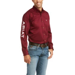 Ariat Ariat Men's Burgundy Team Logo Twill Fitted Button Down Shirt -Ariat Store ariat ariat mens burgundy team logo twill fitted b 2