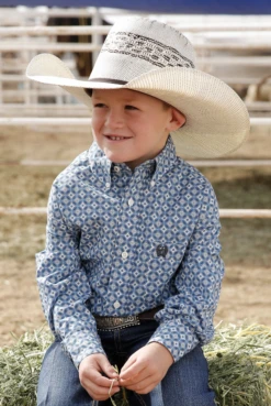 Cinch Cinch Boy's Blue Printed Long Sleeve Shirt