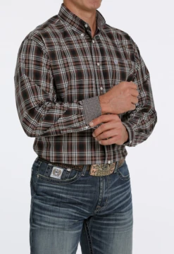 Cinch Cinch Men's Grey Rust Plaid Long Sleeve Shirt