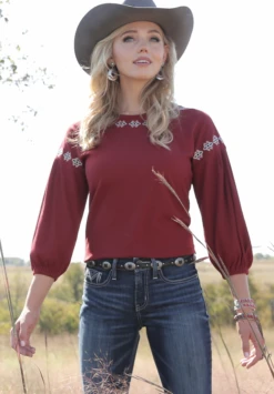 Cruel Girl Cruel Girl Women's Burgundy 3/4 Puff Sleeve