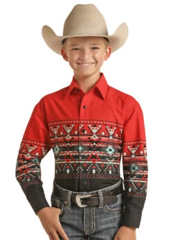Panhandle Panhandle Boy's Aztec Border Snap Front Shirt