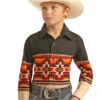 Panhandle Panhandle Boy's Black Aztec Long Sleeve Shirt -Ariat Store panhandle panhandle boys black aztec long sleeve s