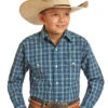 Panhandle Panhandle Boys Blue Paid Snap Shirt C4 Size Medium