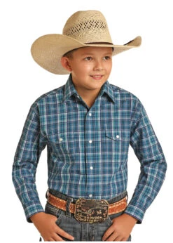 Panhandle Panhandle Boys Blue Paid Snap Shirt C4 Size Medium