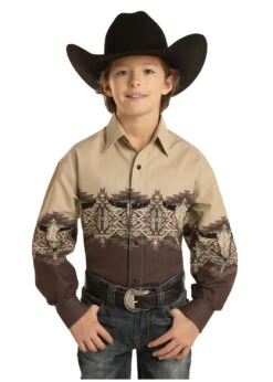 Panhandle Panhandle Boy's Skull Aztec Print Shirt C4