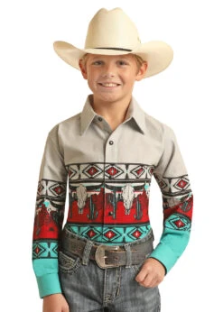 Panhandle Panhandle Boy's Western Steer Long Sleeve Shirt