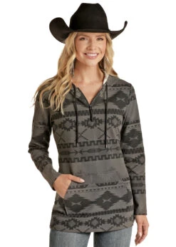 Panhandle Panhandle Ladies Grey Aztec Hoodie Shirt C4 Size Medium