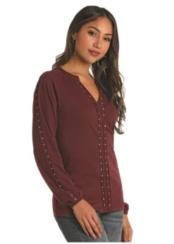 Panhandle Panhandle Ladies Maroon Peasant Top