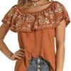 Panhandle Panhandle Ladies Off The Shoulder Copper Top Size S -Ariat Store panhandle panhandle ladies off the shoulder copper