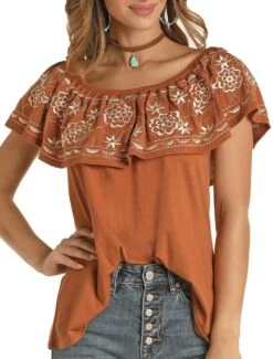 Panhandle Panhandle Ladies Off The Shoulder Copper Top Size S