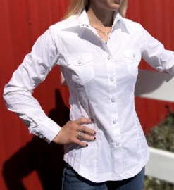 Panhandle Panhandle Ladies White Poplin Long Sleeve Shirt