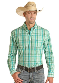 Panhandle Panhandle Men's Green Plaid Button Up Shirt