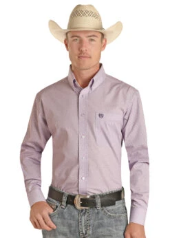 Panhandle Panhandle Men's Violet Ditsy Print Shirt Plus