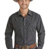 Panhandle Rock & Roll Cowboy Navy Satin Dobby Shirt -Ariat Store panhandle rock roll cowboy navy satin dobby shirt
