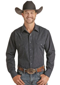 Panhandle Rock & Roll Cowboy Navy Satin Dobby Shirt