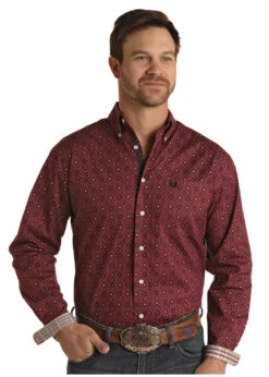 Panhandle Rough Stock Men's Burgundy Button Down Shirt