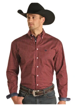 Panhandle Rough Stock Men's Wine Button Down Shirt