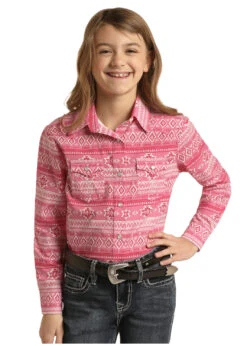 Panhandle White Label Girl's Pink Snap Front Shirt