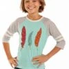 Rock And Roll Cowgirl Girl's Mint Feather Baseball Tee -Ariat Store rock and roll cowgirl girls mint feather baseball