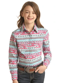 Rock And Roll Cowgirl Rock & Roll Cowgirl Bright Aztec Stripe Snap Front Shirt