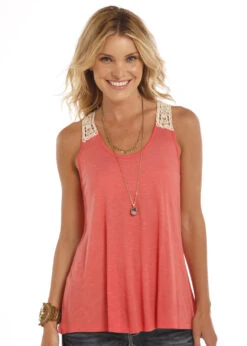 Rock And Roll Cowgirl Rock & Roll Cowgirl Ladies Coral Tank C5 Size Medium