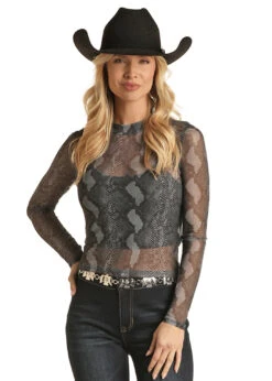 Rock And Roll Cowgirl Rock & Roll Cowgirl Sheer Snake Print Top