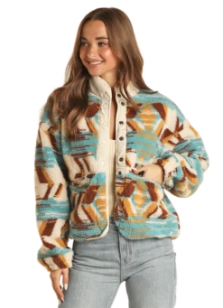 Rock And Roll Cowgirl Rock & Roll Cowgirl Women’s Patterned Sherpa Jacket