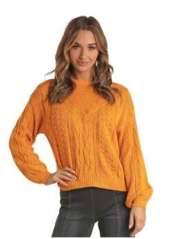 Rock And Roll Cowgirl Rock & Roll Women's Yellow Sweater C4
