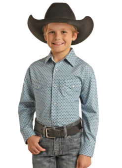 Rock & Roll Cowboy Panhandle Boy's Geo Print Snap Front Shirt