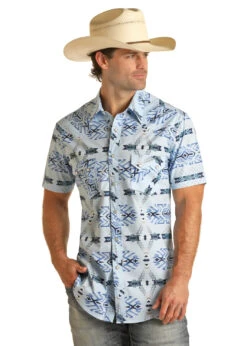 Rock & Roll Cowboy Rock & Roll Cowboy Men's Blue Aztec Snap Front Shirt