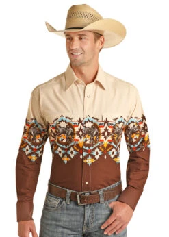 Rock & Roll Cowboy Rock & Roll Cowboy Men's Border Print Snap Front Shirt
