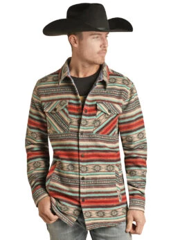 Rock & Roll Cowboy Rock & Roll Cowboy Striped Aztec Shirt Jacket