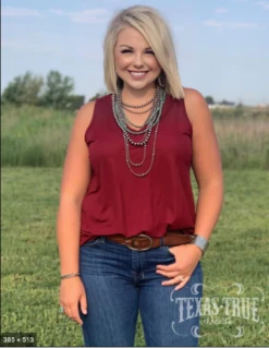 Texas True Texas True Ladies Maroon Skye Cross Back Tank Top