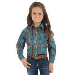 Wrangler Girl's Turquoise Southwest Long Sleeve
