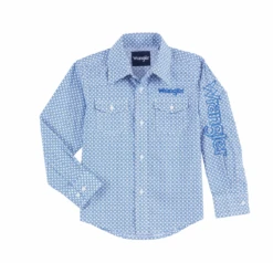 Wrangler Wrangler Boy's Blue Patterned Long Sleeve Shirt -Ariat Store wrangler wrangler boys blue patterned long sleeve 2
