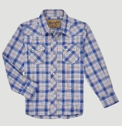 Wrangler Wrangler Boy's Navy Plaid Snap Front Shirt