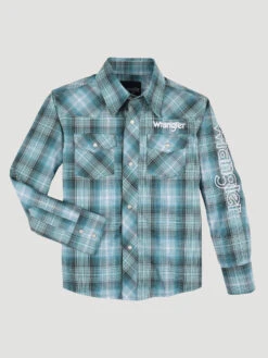 Wrangler Wrangler Boy's Turquoise Plaid Snap Shirt