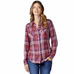 Wrangler Wrangler Ladies Pink Plaid Americana Shirt