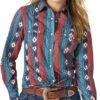 Wrangler Wrangler Ladies Retro Aztec Striped Snap Front Shirt C4 Size 2XL