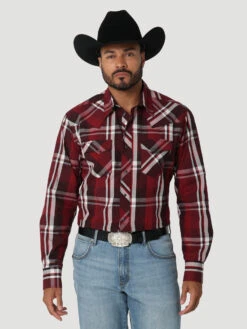 Wrangler Wrangler Men's Wine Plaid Snap Front Shirt -Ariat Store wrangler wrangler mens wine plaid snap front shirt 3